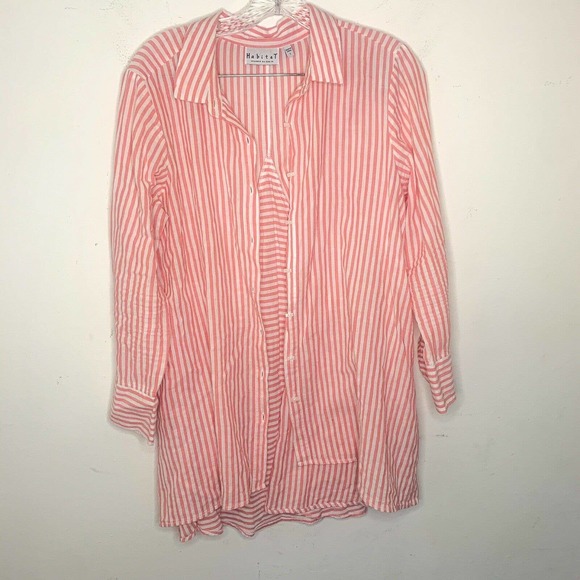 Habitat Tops - Habitat Button Up Blouse Pink Stripes Lagenlook